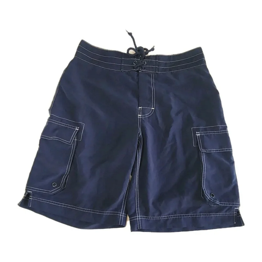 J.Crew Men’s Cargo Swim Trunks Size 30 (Navy Blue Board Shorts Pockets Beachwear
